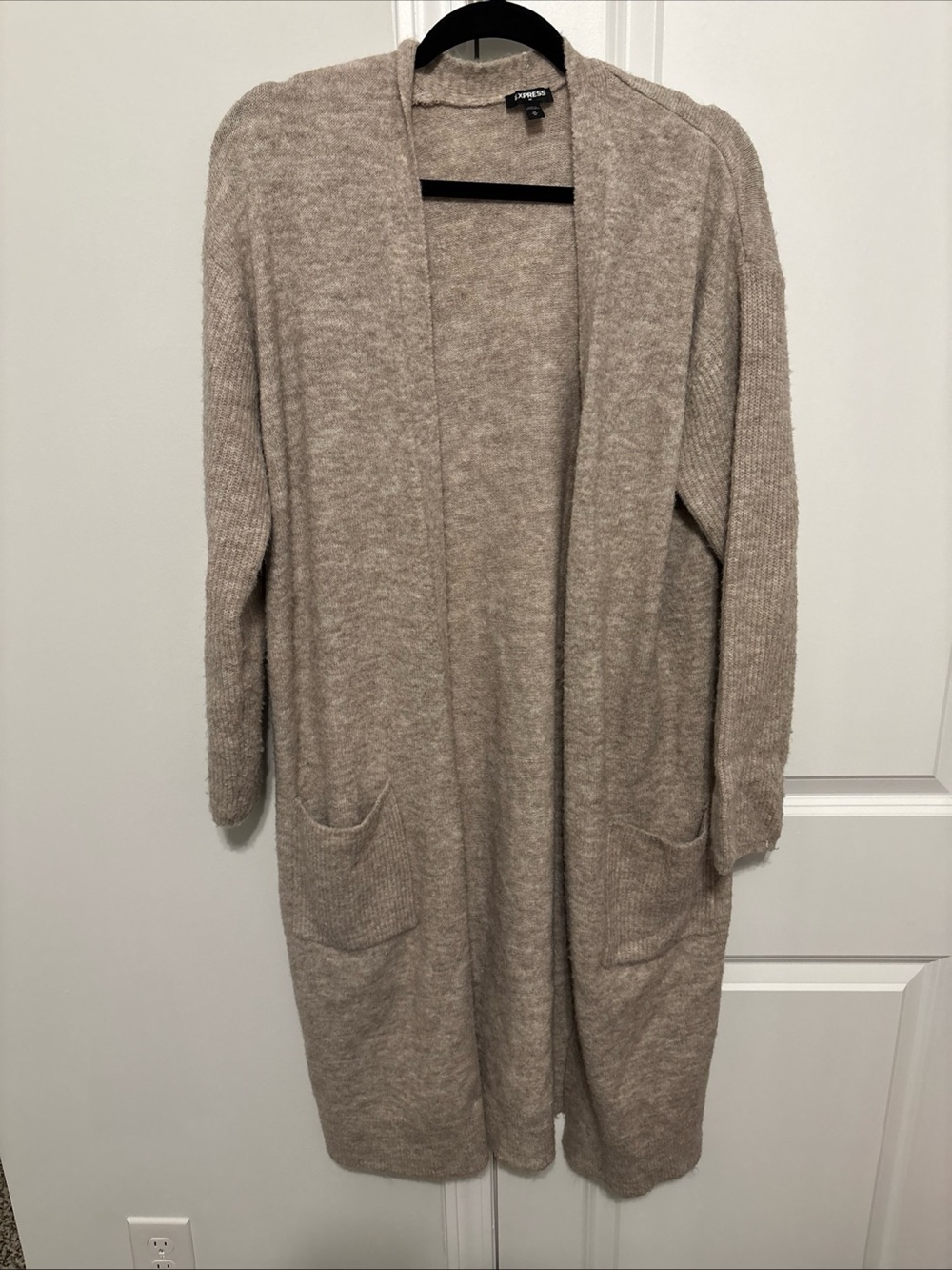 Express Neutral Open-Front Pocket Cardigan - Beige